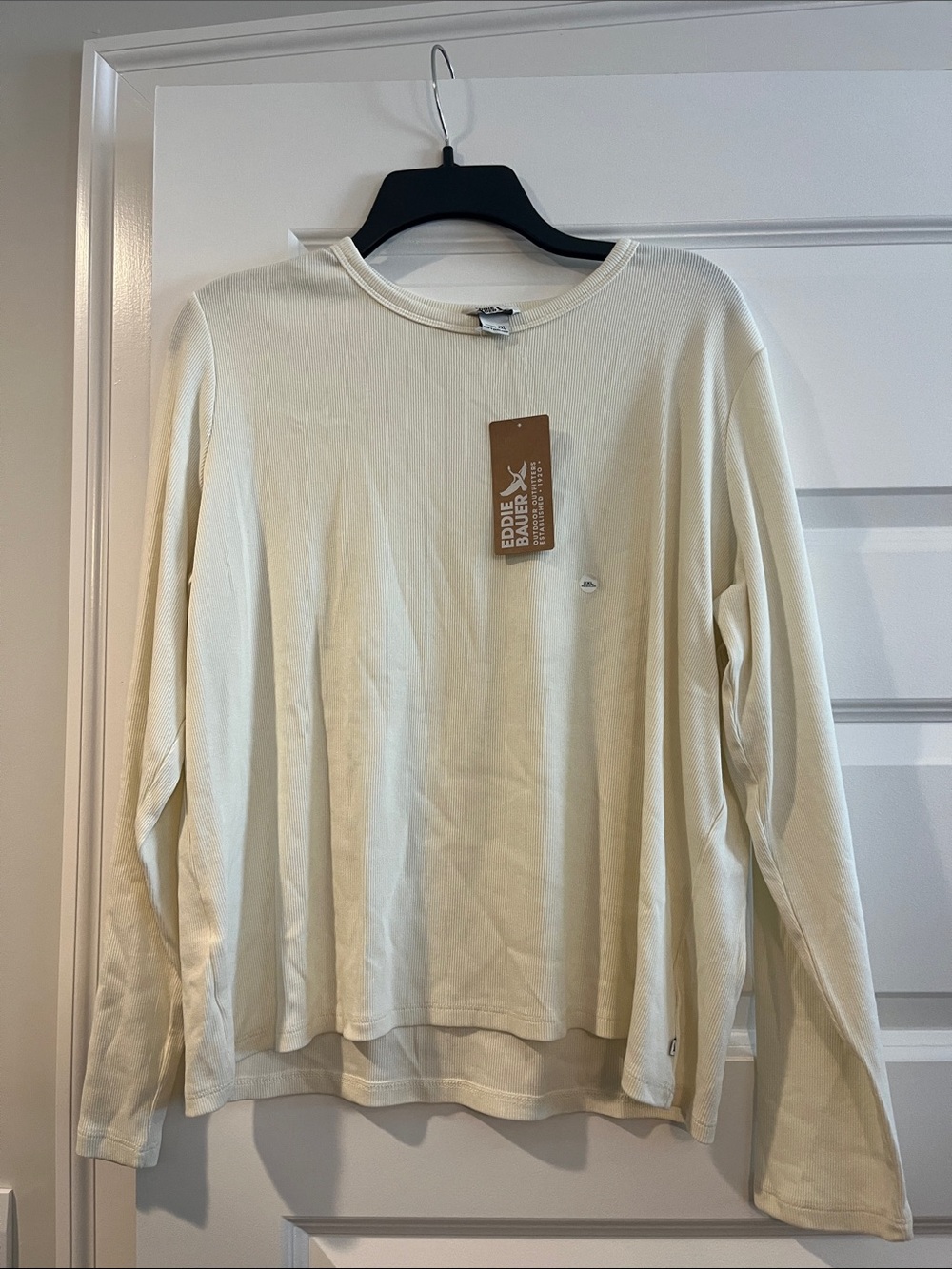 Eddie Bauer long sleeve essential ribbed layering T-shirt ivory NEW NWT XXL